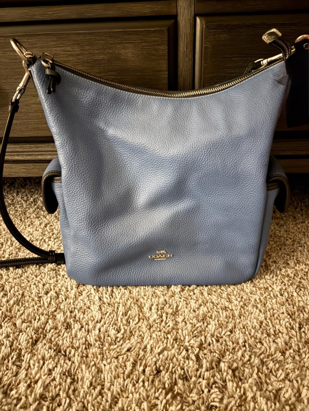 Coach Pennie Pebbled Leather Shoulder Bag in Light Blue